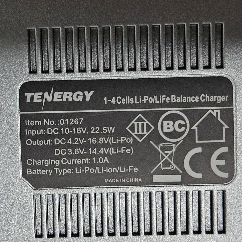 Tenergy 1-4 Cells Li-Po/LiFe Balance Charger 01267 Silver AC Adapter Tenergy